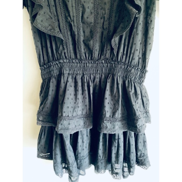 LoveShackFancy Natasha Ruffle Tiered Minidress Black Cotton Eyelet Size L - Picture 9 of 16